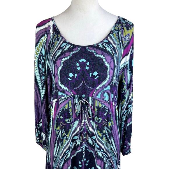Soma NWT Colorful Print Drawstring Waist Scoop Neck Soft Mini Lounge Dress - Picture 6 of 12
